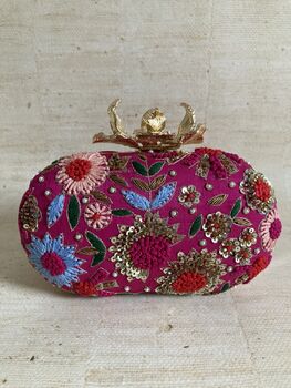 Hot Pink Floral Oval Handcrafted Clutch Bag, 5 of 10