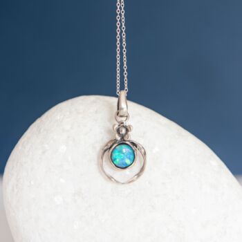 Sterling Silver Blue Opal Flower Necklace, 2 of 10