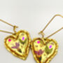Gold Heart Earrings With Pink Flowers, thumbnail 6 of 10