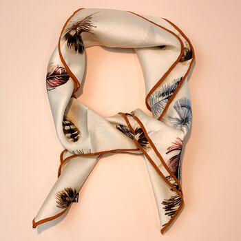 Cream Feather Print Silky Scarf, 2 of 4