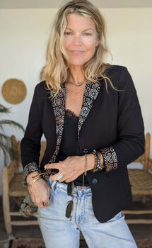 Black Tailored Stretch Contrast Trim Blazer Medina, 4 of 12