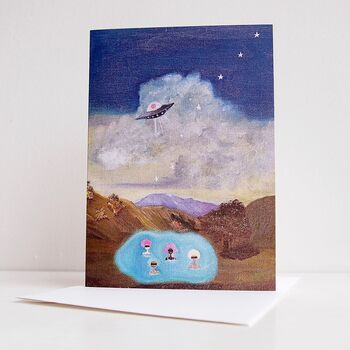 Birthday Card Girls And Space Ship Flying Saucer, 3 of 5