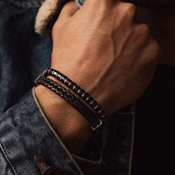 Men's Personalised Engraved Black Onyx And Silver Hematite Bracelet – Artisan Jewellery, 3 of 9