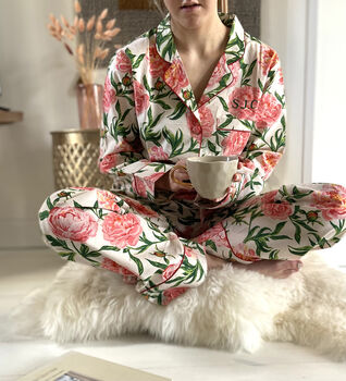Personalised Organic Cotton Peony Print Pyjamas, 2 of 3