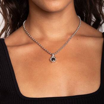 Silver Octagon Pendant Necklace With Black Spinel Stone In Rhodium Plated Sterling Silver, 4 of 8