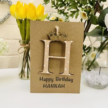 Personalised Crown Card Wooden Glitter Letter Name, 4 of 10