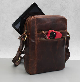Men's Leather iPad Cossbody Flight Bag, 4 of 10