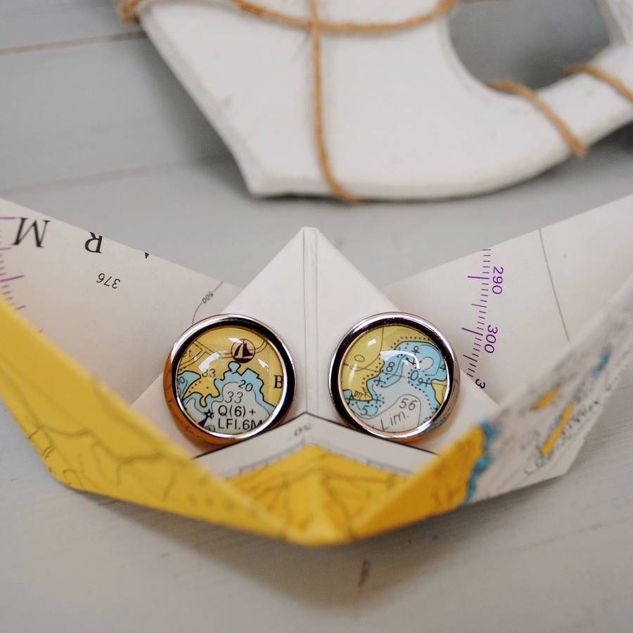 Image of Nautical Chart Cufflinks In Paper Boat