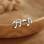 Mismatched Music Notes Internally Threaded Flat Back Earrings In Sterling Silver, thumbnail 1 of 12