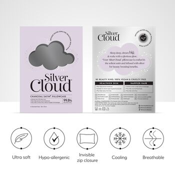 Silver Cloud Charcoal Satin Pillowcase With Silver Ions, 2 of 4