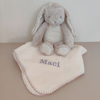 Personalised Bunny Plush Toy With Folded Blanket, 3 of 12