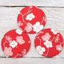Red Cherry Blossom Fabric Mirror With Pouch, thumbnail 2 of 4