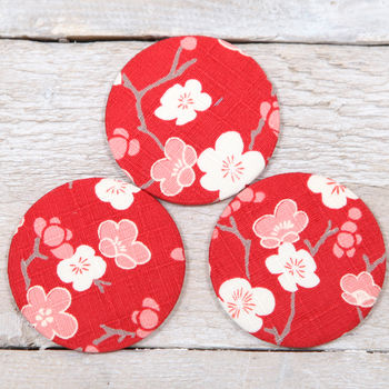 Red Cherry Blossom Fabric Mirror With Pouch, 2 of 4