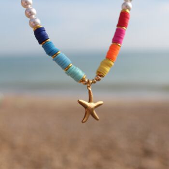 Beach Beaded Rainbow Starfish Necklace, 2 of 7