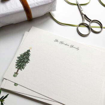 Christmas Tree Illustrated Personalised Flat Notecards, 3 of 5