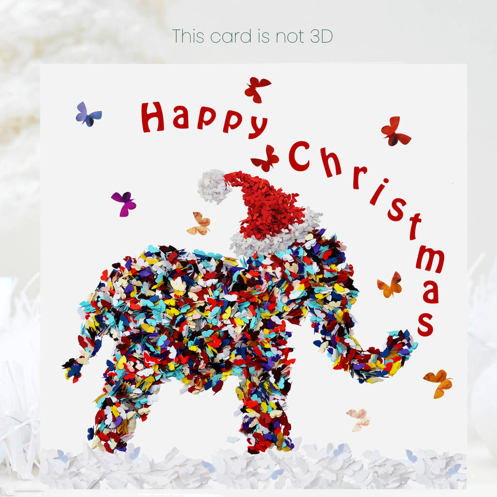 Multicoloured Elephant And Butterflies Christmas Card, 1 of 12