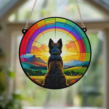 Scottish Terrier Rainbow Bridge Stained Glass Effect Suncatcher, 5 of 5