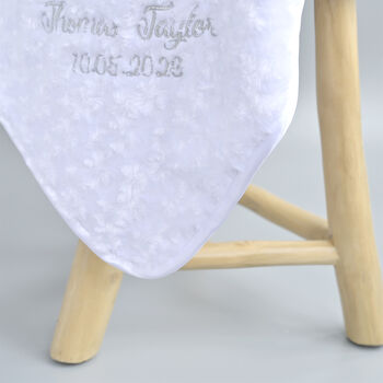 Personalised White Christening Blanket For Baby, 6 of 10