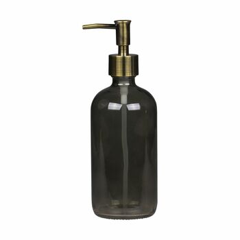 Smoke Grey Glass Bottle With Brass Pump Various Sizes, 2 of 4
