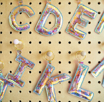 Holographic Sequin Initial Alphabet Keyring, 3 of 8