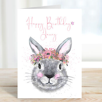 Grey Rabbit Blossom Birthday Card, 2 of 3