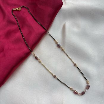 Black Bead 18ct Gold Plated Crystal Slim Mangalsutra Necklace, 2 of 5