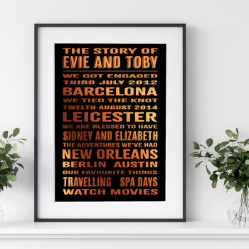 Personalised 9th Copper Anniversary Our Story Print, 2 of 5