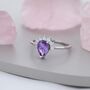Genuine Pear Cut Amethyst Purple Crown Ring, thumbnail 6 of 11
