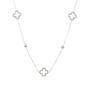 Sparkling Long Open Clover Plated Silver Necklace, 6 of 7
