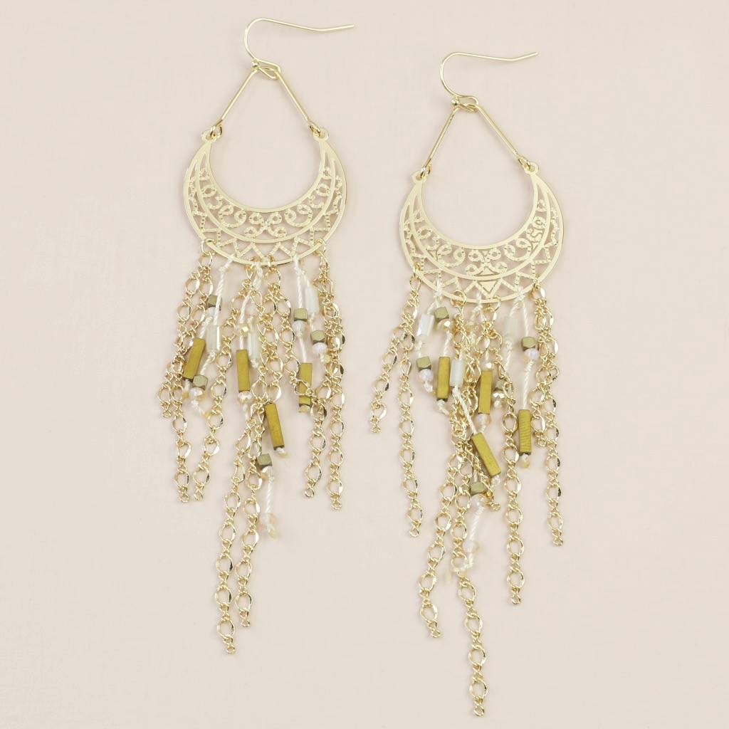 Gold Beaded Tassel And Chain Drop Earrings By Lisa Angel