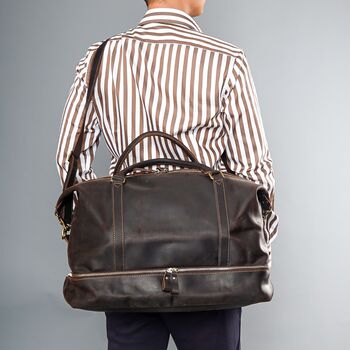 Leather Weekend Bag With Suit Compartment, 10 of 12
