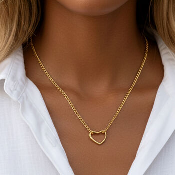 Women’s Dainty Curb Chain Necklace With Heart Carabiner Charm Clasp In 18k Gold, 3 of 7