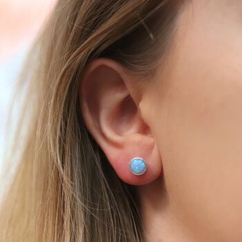 Sterling Silver Blue Opal Stud Earrings, 2 of 8