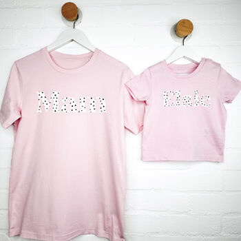 Polka Dot Personalised Matching Mum And Daughter T Shirt Set, 5 of 6