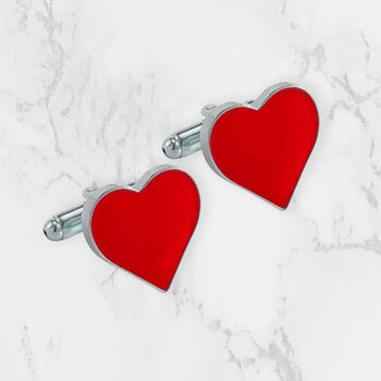 Heart Shaped Enamel Cufflinks In Red And Silver, 2 of 2