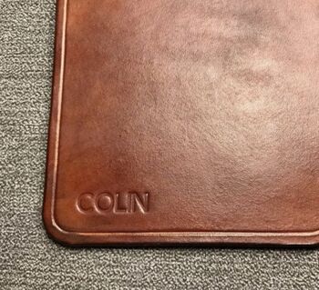 Personalised Stamped Leather Mouse Mat, Spanish Brown, 3 of 12