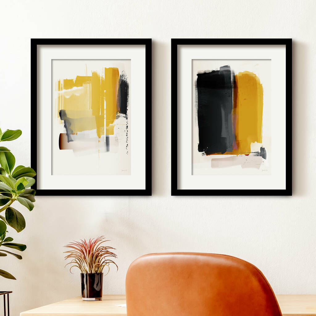 Mustard Yellow Abstract Wall Art Set Of Two Prints By Green Lili Notonthehighstreet Com