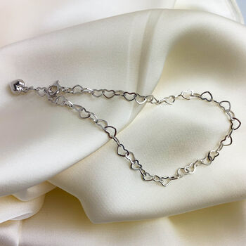 Sterling Silver Heart Link Chain Bracelet, 3 of 4