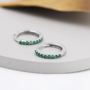 Emerald Green Cz Huggie Hoops In Sterling Silver, 6 of 11