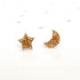 Laser Cut Celestial Glitter Star Moon Earrings Studs, thumbnail 4 of 5