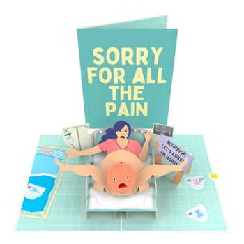 Birthing Mum 3D Pop Up Funny Baby Card, 8 of 8