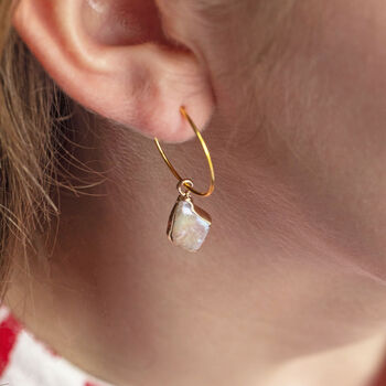 Gold Plated Rhombus Pearl Hoop Earrings, 7 of 10
