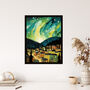 Yukon Northern Lights Green Teal Blue Wall Art Print, thumbnail 4 of 6