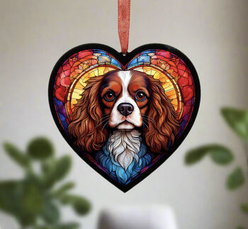 Cavalier King Charles Spaniel Stained Glass Effect Heart Suncatcher, 2 of 6