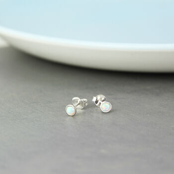 Tiny Round Opal Sterling Silver Stud Earrings, 2 of 8