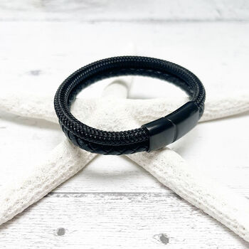 Stainless Steel And Leather Rope Mens Bracelet, 6 of 12