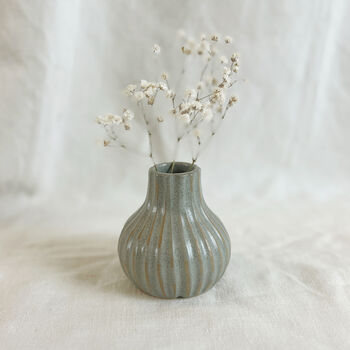 Fair Trade Stoneware Textured Stripe Bottle Bud Vase, 10 of 12