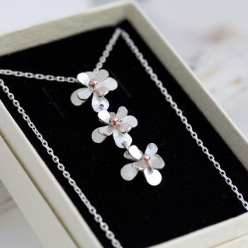 Daisy Chain Flower Necklace, Silver And Solid Rose Gold, 4 of 5