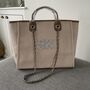 Personalised Beige And Brown Large Chain Tote Beach Bag, thumbnail 4 of 9