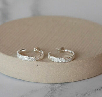 Sterling Silver Lace Textured Everyday Hoops, 5 of 12